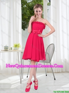 Coral Red Strapless Bowknot Damas Dresses for 2016 Summer