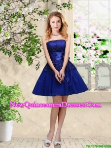 Popular Hand Made Flowers Royal Blue Damas Dresses with Appliques