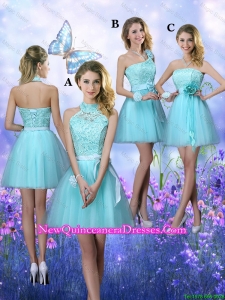 Beautiful A Line Aqua Blue Dama Dresses with Appliques
