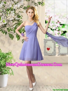Cheap One Shoulder Ruched Damas Dresses in Lavender