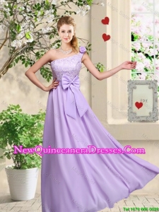 Fashionable One Shoulder Damas Dresses with Hand Made Flowers
