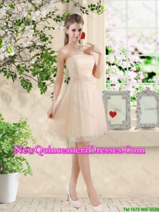Perfect Short Strapless Champagne Dama Dresses with Belt