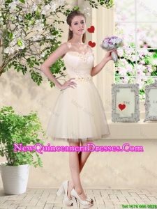 Popular A Line Champagne Dama Dresses with Appliques and Belt