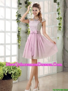 Popular A Line Square Lace Dama Dresses with Bowknot