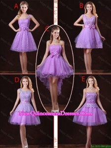 2016 Popular Laced Lilac Damas Dresses with A Line