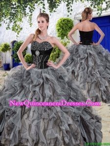New Arrivals Beaded and Ruffles Sweet 16 Dresses in Black for 2016 Spring
