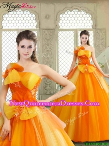 Cheap Appliques and Bowknot Quinceanera Gowns with One Shoulder