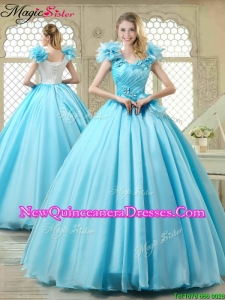 Cheap Aqua Blue Quinceanera Gowns with Appliques and Ruffles