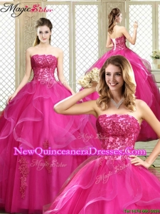 Classical Strapless Fuchsia Sweet 16 Dresses with Appliques