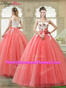 Elegant Watermelon Quinceanera Dresses with Hand Made Flowers