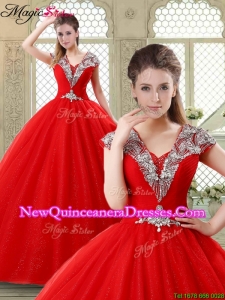 Exquisite Ball Gown Beading Sweet 16 Dresses with V Neck