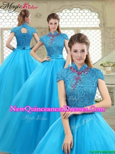 Fashionable High Neck Quinceanera Gowns in Baby Blue