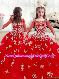 2016 Elegant Scoop Red Little Girl Pageant Dresses with Beading