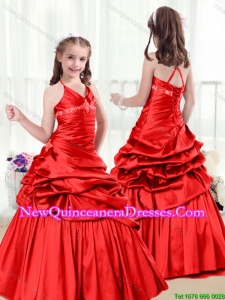 2016 Cheap Beading and Pick Ups Halter Top Little Girl Pageant Dresses