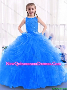 Fashionable Blue 2016 Little Girl Pageant Dresses with Ruffles and Beading