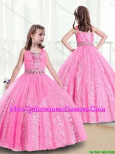 Perfect Rose Pink Straps 2016 Little Girl Pageant Dresses with Sequins
