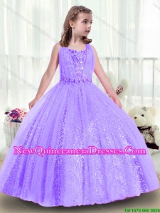 Popular Sequins and Beading Little Girl Pageant Dresses in Lavender
