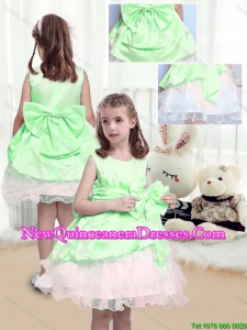 Beautiful A Line Scoop Mini Length Bowknot Cute Little Girl Pageant Dresses in Multi Color