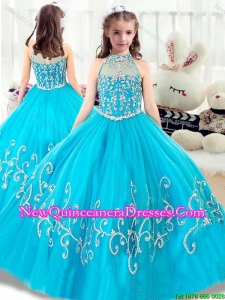 Cheap Beading Cute Little Girl Pageant Dresses with High Neck