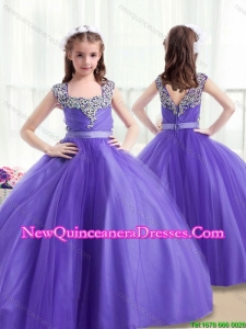 Classical Square Beading Cute Little Girl Pageant Dresses with Cap Sleeves