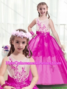Latest Scoop Appliques Cute Little Girl Pageant Dresses in Multi Color for 2016
