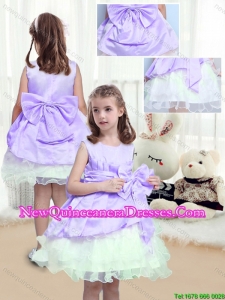 Lovely A Line Scoop Mini Length Cute Little Girl Pageant Dresses with Bowknot