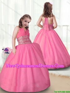 Popular Rose Pink Halter Top Little Girl Pageant Dresses for 2016