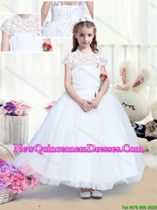 Simple High Neck Appliques Cute Little Girl Pageant Dresses with Tea Length