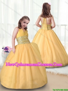 Beautiful Ball Gown Halter Top Little Girl Pageant Dresses in Gold for 2016
