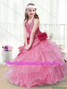 Cute Halter Top Little Girl Pageant Dresses with Beading and Ruffles for 2016