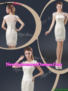 Elegant Mini Length Cap Sleeves Dama Dresses with Appliques