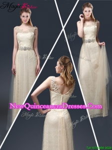 Empire Lace Dama Dresses with Appliques in Champagne