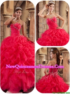 New Arrivals Coral Red Ball Gown Floor Length Ruffles Quinceanera Dresses