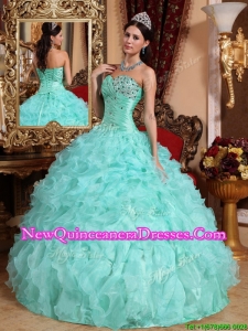 2016 Beautiful Lovely Apple Green Sweetheart Beading and Ruffles Quinceanera Dresses