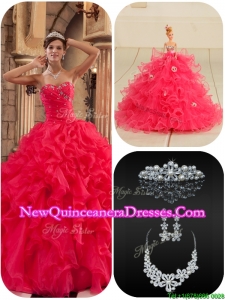 2016 Beautiful Modern Coral Red Quinceanera Dresses with Beading and Ruffles