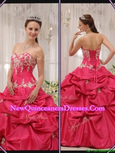 2016 Cheap Sweetheart Appliques Quinceanera Gowns with in Coral Red