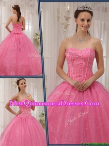 Beautiful Exclusive Sweetheart Beading Pink Quinceanera Gowns for 2016