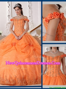 2016 Elegant Beautiful Ball Gown Appliques and Hand Made Flowers Sweet 16 Dresses