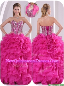 2016 Fashionable Popular Ruffles and Beading Quinceanera Gowns in Fuchsia