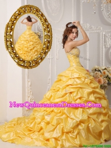 Perfect Pick Ups and Appliques Quinceanera Gowns with Court Train