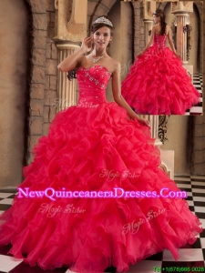 2016 Popular Coral Red Sweetheart Quinceanera Gowns with Beading