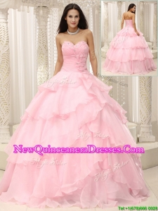 Beautiful Baby Pink Quinceanera Gowns with Beading and Ruffles