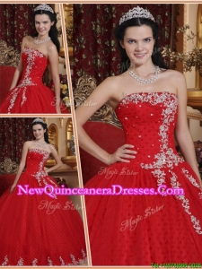 Fashionable Latest Red Ball Gown Strapless Quinceanera Dresses