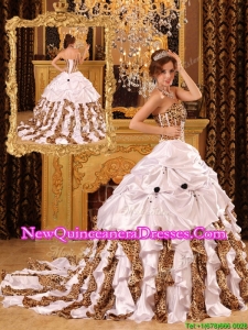 Gorgeous Ball Gown Strapless Brush Train White Quinceanera Dresses
