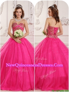 Modern A Line Beading Quinceanera Gowns in Hot Pink