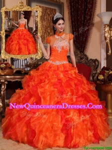 2016 Luxurious Latest Appliques and Beading Quinceanera Dresses in Orange