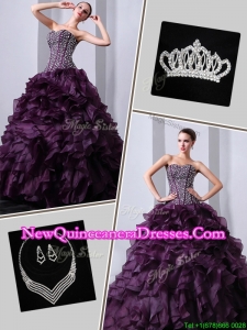 2016 New Arrivals Brush Train Sweet 16 Dresses with Beading and Ruffles