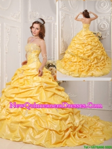 Elegant Ball Gown Court Train Appliques and Beading Quinceanera Dresses