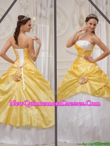 Modern 2016 Yellow Strapless Quinceanera Gowns with Beading