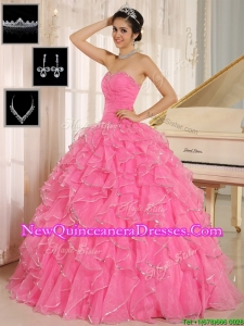 New Style Gorgeous Rose Pink Quinceanera Dresses with Ruffles and Beading